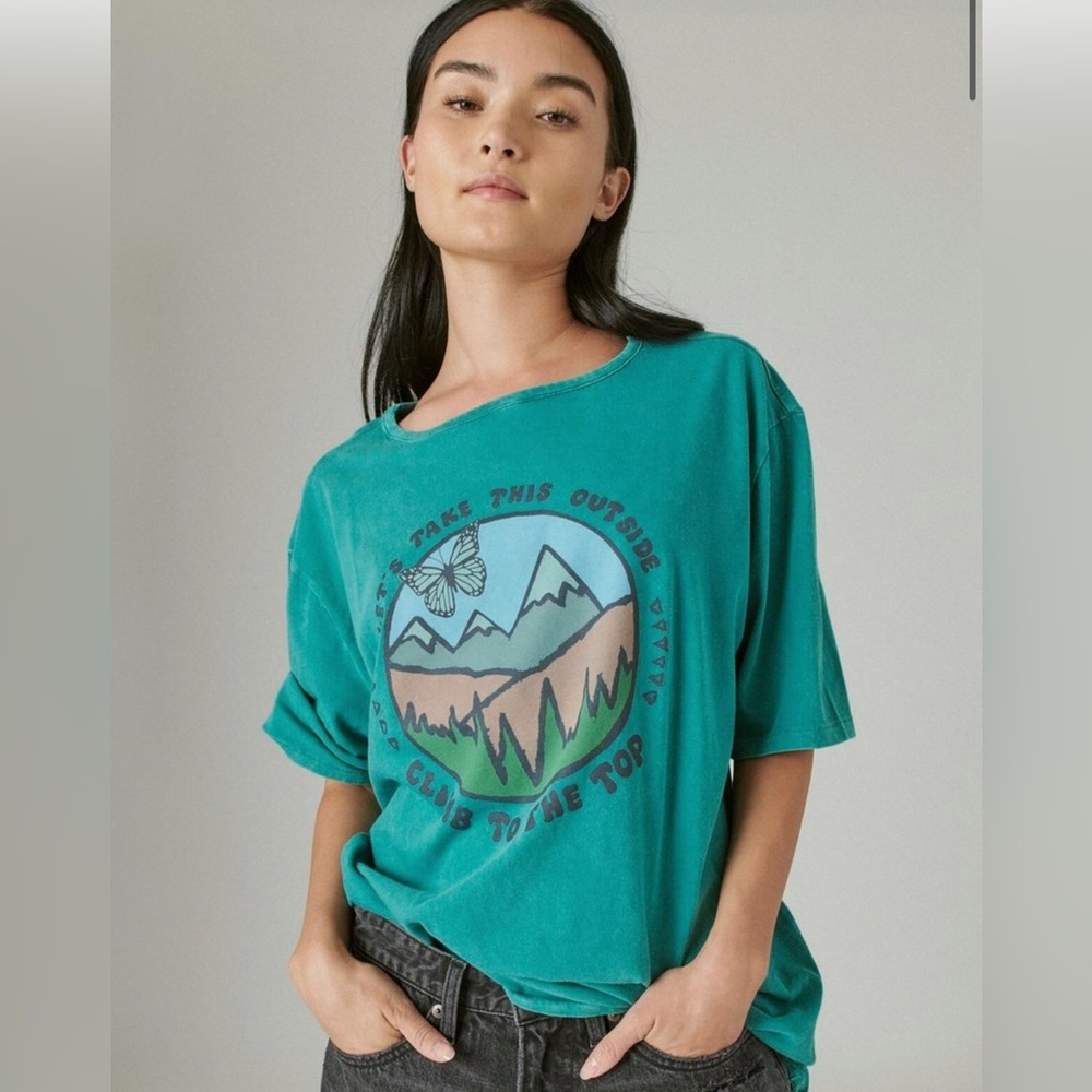 Lucky Brand Climb to the Top Oversized Graphic Crew Tee